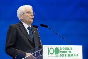 Il Presidente della Repubblica Sergio Mattarella in occasione dell'intervento alla cerimonia della 100^ Giornata Mondiale del Risparmio
