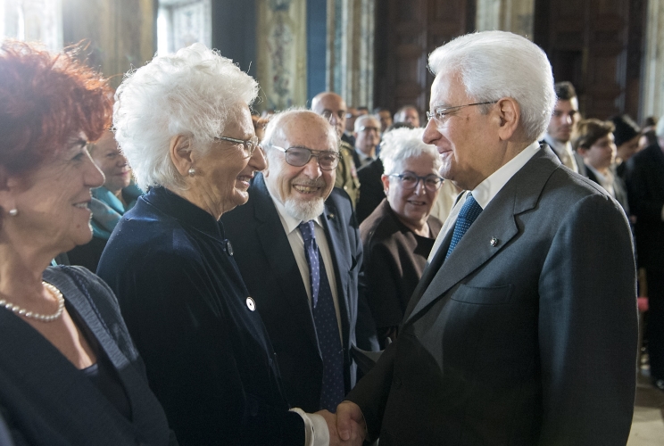 Il Presidente Sergio Mattarella con la sentarice a vita Liliana Segre e Pietro Terracina 