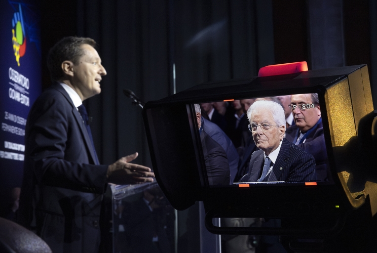 Il Presidente Sergio Mattarella alla cerimonia in occasione del venticinquesimo anniversario dell’Osservatorio Permanente Giovani - Editori