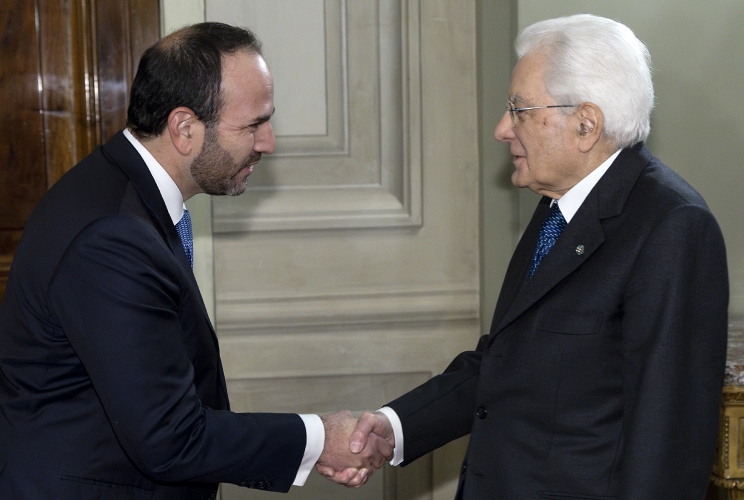 Il Presidente Sergio Mattarella accoglie Riccardo Di Stefano, Presidente dei Giovani Imprenditori, in occasione dell'incontro con una delegazione di Giovani Imprenditori di Confindustria