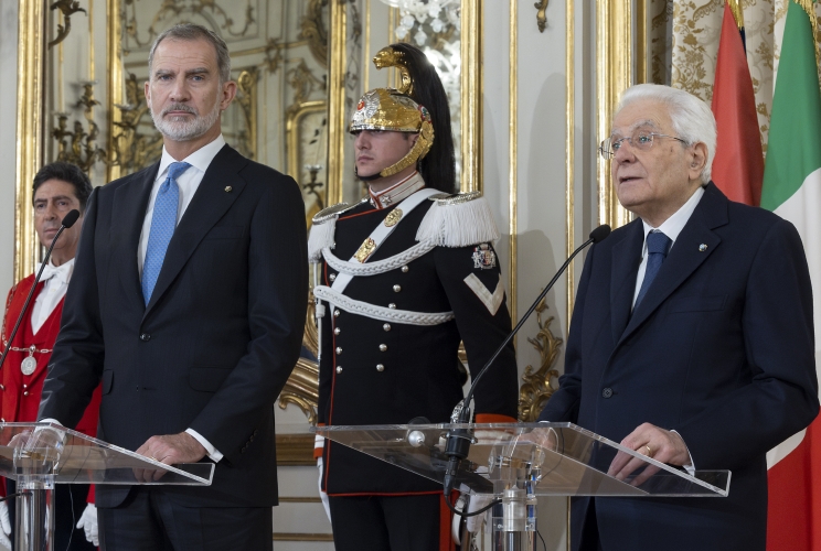 Il Presidente Sergio Mattarella e Sua Maestà il Re Felipe VI di Spagna nel corso delle dichiarazioni alla stampa