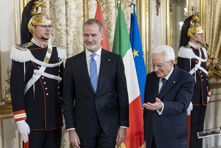 President Sergio Mattarella and His Majesty King Felipe VI of Spain while making statements to the press
