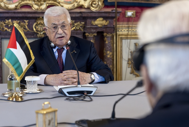 Il Presidente Sergio Mattarella con Mahmoud Abbas, Presidente della Palestina, in occasione dei colloqui