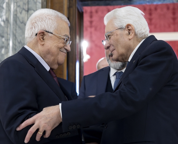 Il Presidente Sergio Mattarella al termine dell'incontro con Mahmoud Abbas, Presidente della Palestina