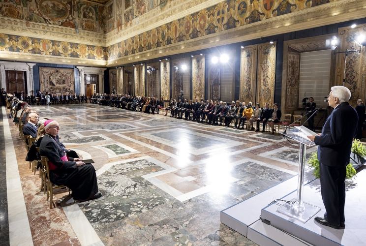 Il Presidente Sergio Mattarella in occasione della cerimonia per lo scambio degli auguri di fine anno con il Corpo Diplomatico
