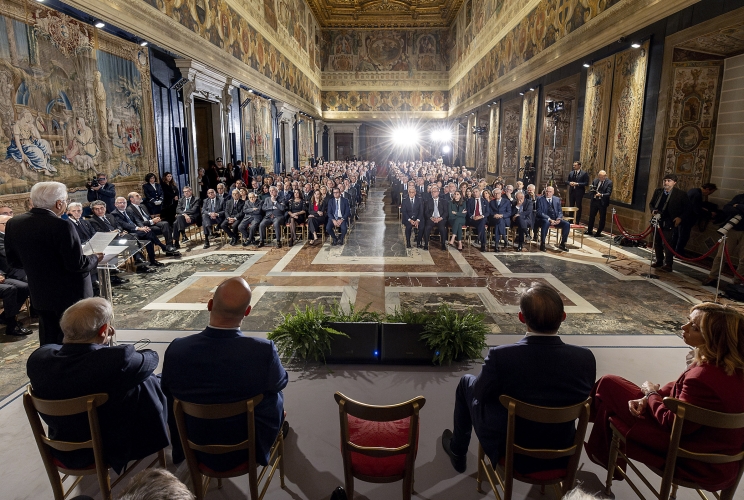 Il Presidente Sergio Mattarella in occasione della cerimonia per lo scambio degli auguri di fine anno con i Rappresentanti delle Istituzioni, delle Forze Politiche e della Società Civile