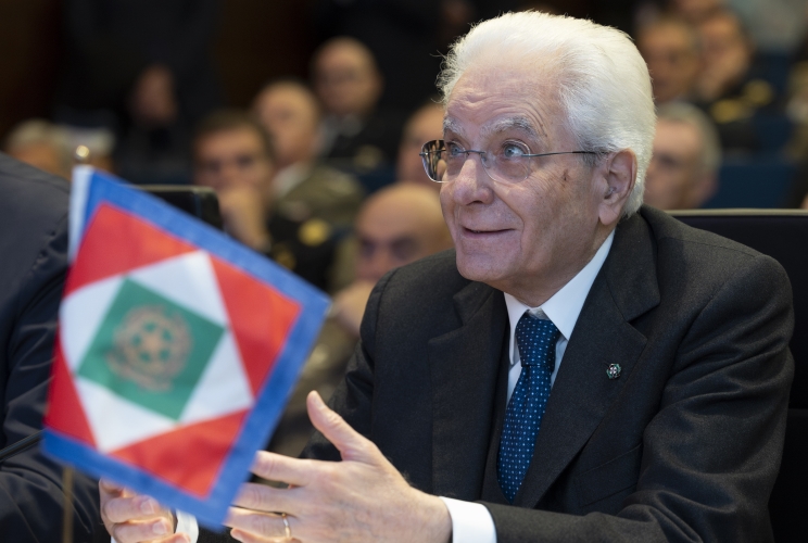 Il Presidente Sergio Mattarella in occasione dell'intervento alla sede del Comando Operativo di Vertice Interforze in occasione del collegamento in videoconferenza per rivolgere gli auguri ai contingenti militari italiani impegnati nei teatri di operazioni internazionali