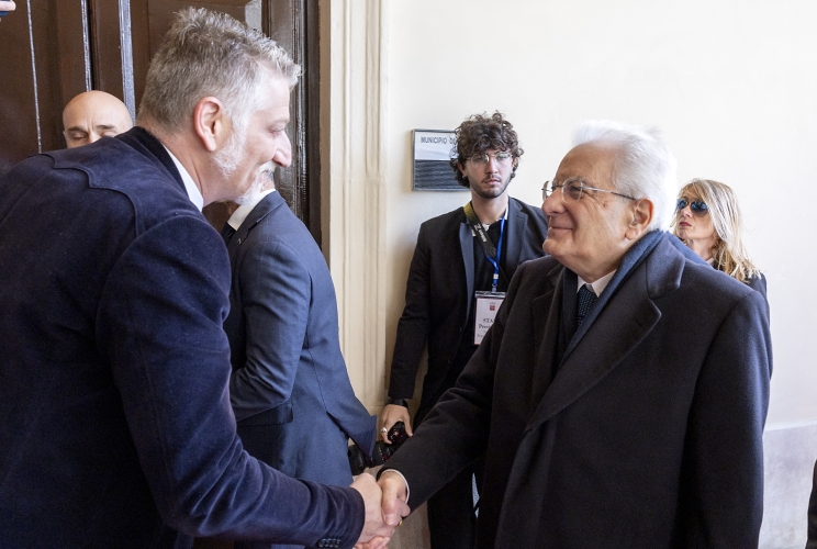 Agrigento - Il Presidente della Repubblica Sergio Mattarella ,con Alessandro Giuli, Ministro della cultura,  in occasione della  cerimonia d’inaugurazione di Agrigento capitale italiana della cultura 2025