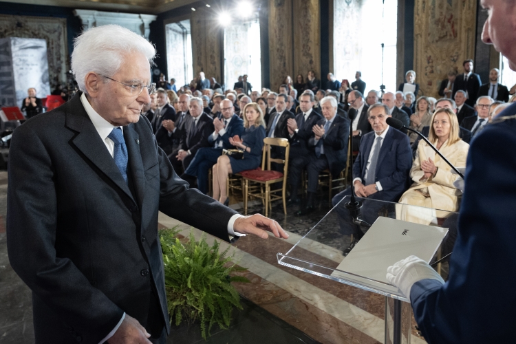 Il Presidente della Repubblica Sergio Mattarella in occasione della celebrazione del "Giorno della Memoria" al Quirinale 
