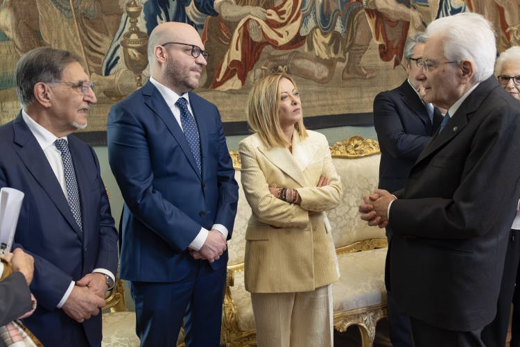 Il Presidente Sergio Mattarella con Ignazio La Russa, Presidente del Senato della Repubblica, Lorenzo Fontana, Presidente della Camera dei deputati e Giorgia Meloni, Presidente del Consiglio dei Ministri, in occasione della celebrazione del “Giorno della Memoria”
