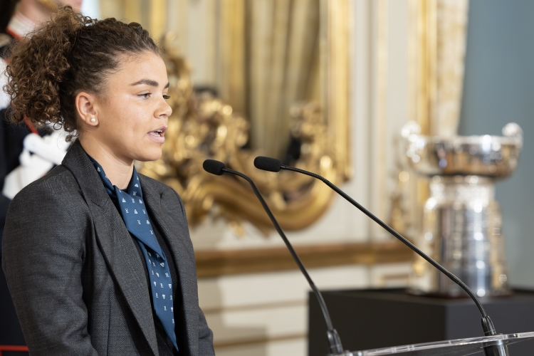 L'intervento dell'atleta Jasmine Paolini in occasione dell'incontro con le Nazionali italiane di Tennis femminile e maschile vincitrici della Billie Jean King Cup 2024 e della Coppa Davis 2024 
