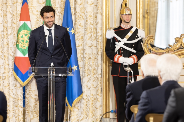 L'intervento dell'atleta Matteo Berrettini, in occasione dell'incontro con le Nazionali italiane di Tennis femminile e maschile vincitrici della Billie Jean King Cup 2024 e della Coppa Davis 2024 
