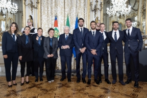 Il Presidente Sergio Mattarella in occasione dell'incontro con le Nazionali italiane di Tennis femminile e maschile vincitrici della Billie Jean King Cup 2024 e della Coppa Davis 2024 
