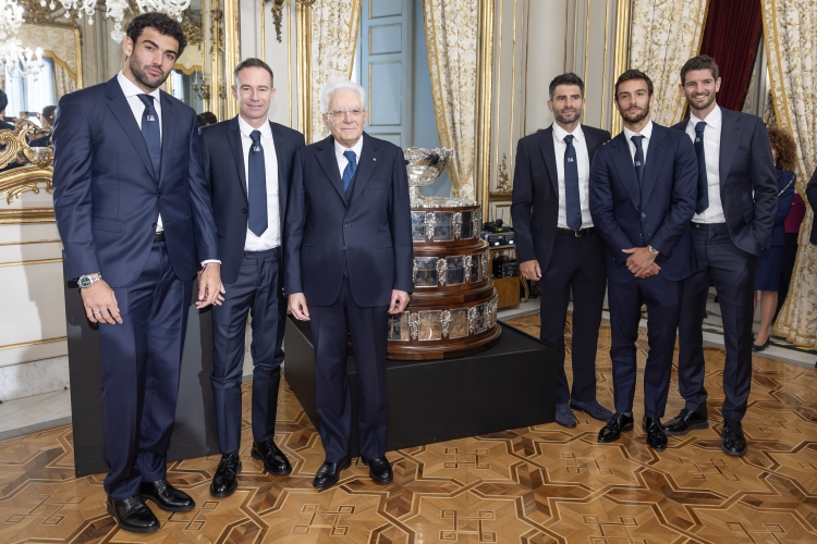 Il Presidente Sergio Mattarella in occasione dell'incontro con le Nazionali italiane di Tennis femminile e maschile vincitrici della Billie Jean King Cup 2024 e della Coppa Davis 2024 
