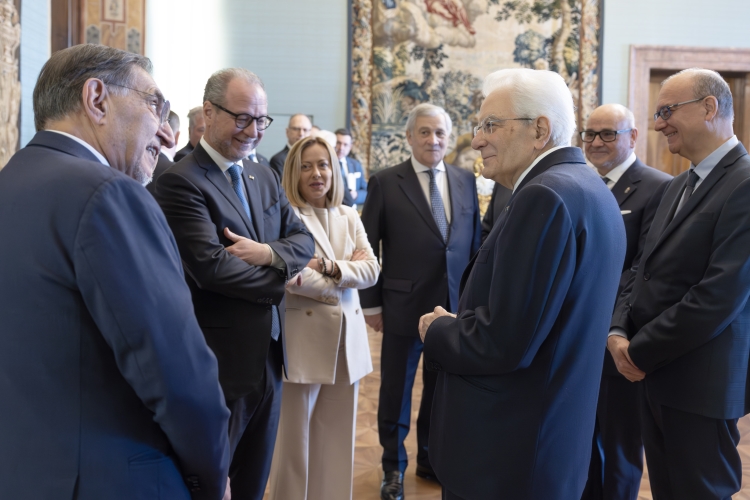 Il Presidente della Repubblica Sergio Mattarella con Ignazio La Russa, Presidente del Senato della Repubblica,Giorgio Mulè, Vice Presidente della Camera dei deputati,Giorgia Meloni, Presidente del Consiglio dei Ministri,Antonio Tajani, Ministro degli Affari esteri e della cooperazione internazionale,Renzo Codarin, Presidente della FederEsuli - Federazione delle Associazioni degli Esuli istriani, fiumani e dalmati,e on Giuseppe Valditara, Ministro dell’Istruzione e del merito, in occasione della celebrazione del “Giorno del Ricordo”
