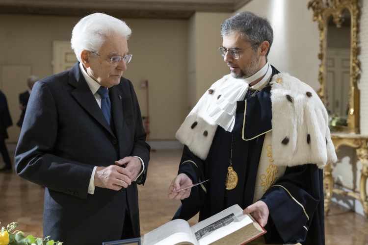 Il Presidente della Repubblica Sergio Mattarella con Valerio De Cesaris, Rettore dell’Università per Stranieri di Perugia
