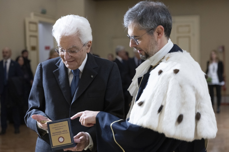Il Presidente della Repubblica Sergio Mattarella con Valerio De Cesaris, Rettore dell’Università per Stranieri di Perugia