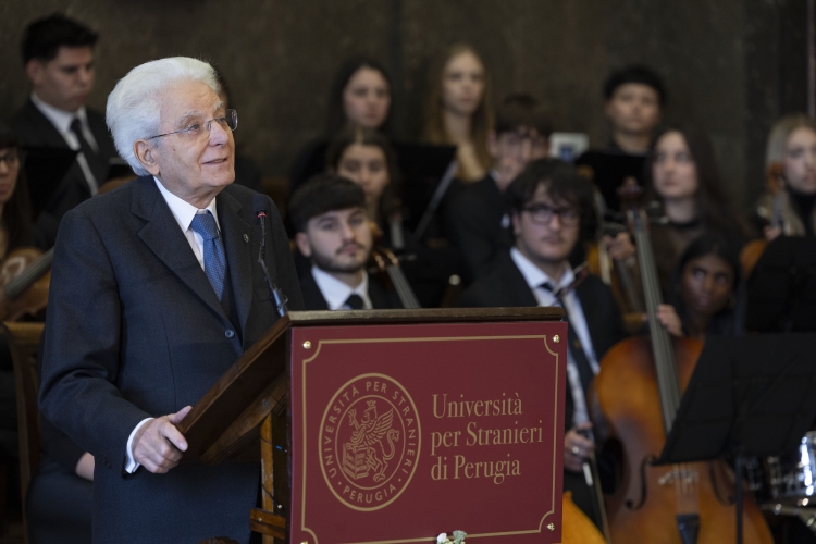 Il Presidente della Repubblica Sergio Mattarella all'inaugurazione dell’anno accademico dell’Università per Stranieri di Perugia, in occasione del centesimo anno dalla fondazione