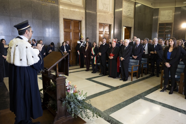 Il Presidente della Repubblica Sergio Mattarella durante la cerimonia di inaugurazione dell’anno accademico dell’Università per Stranieri di Perugia, in occasione del centesimo anno dalla fondazione