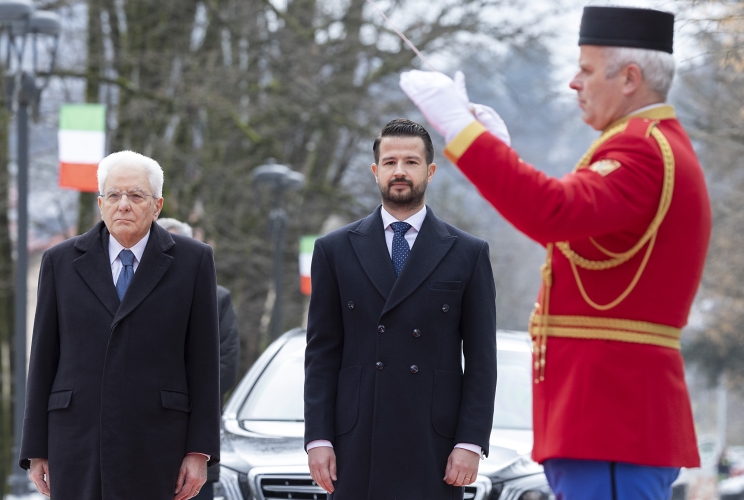  Il Presidente della Repubblica Sergio Mattarella con il Presidente del Montenegro Jakov Milatović, nel corso della cerimonia di benvenuto, oggi  18  febbraio 2025.
