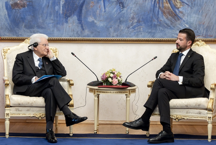 Il Presidente della Repubblica Sergio Mattarella e il Presidente del Montenegro Jakov Milatović, nel corso dei colloqui allargati alle delegazioni