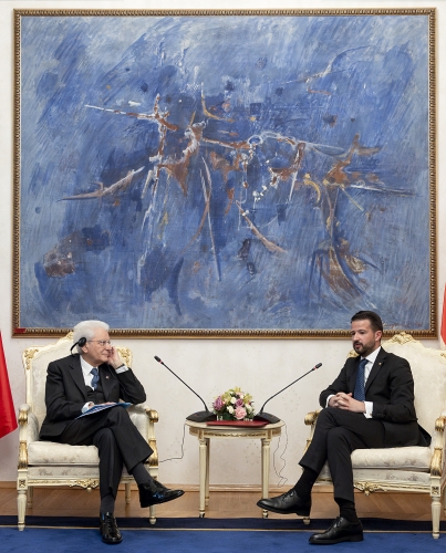 Il Presidente della Repubblica Sergio Mattarella e il Presidente del Montenegro Jakov Milatović, nel corso dei colloqui allargati alle delegazioni