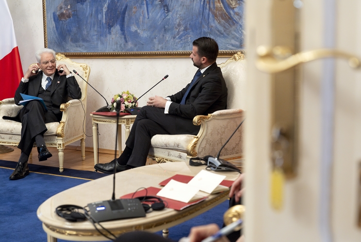 Il Presidente della Repubblica Sergio Mattarella e il Presidente del Montenegro Jakov Milatović, nel corso dei colloqui allargati alle delegazioni