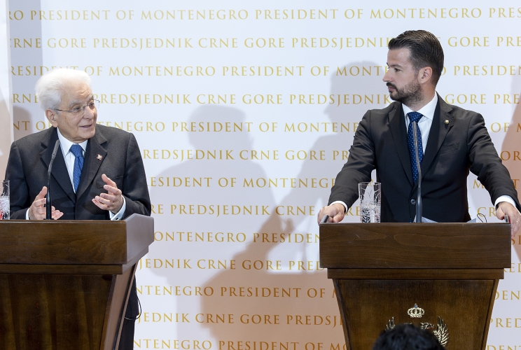 Il Presidente della Repubblica Sergio Mattarella e il Presidente del Montenegro Jakov Milatović durante le dichiarazioni alla stampa