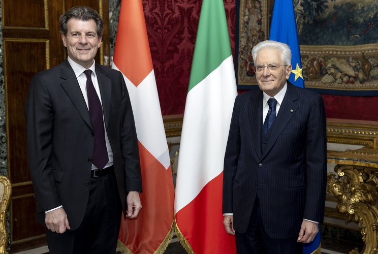 Il Presidente Sergio Mattarella con S.E. il Signor Roberto Balzaretti, nuovo Ambasciatore della Confederazione Svizzera, in occasione della presentazione delle Lettere credenziali 