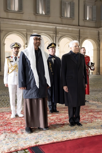 Il Presidente della Repubblica Sergio Mattarella con lo Sceicco Mohamed bin Zayed Al Nahyan, Presidente degli Emirati Arabi Uniti, in visita di Stato
