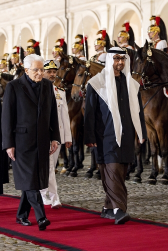Il Presidente della Repubblica Sergio Mattarella con lo Sceicco Mohamed bin Zayed Al Nahyan, Presidente degli Emirati Arabi Uniti, in visita di Stato