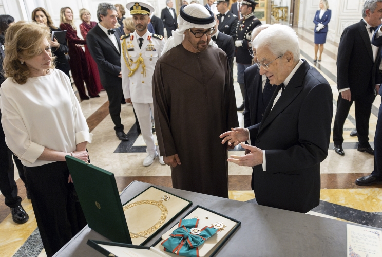Il Presidente della Repubblica Sergio Mattarella con lo Sceicco Mohamed bin Zayed Al Nahyan, Presidente degli Emirati Arabi Uniti, in visita di Stato