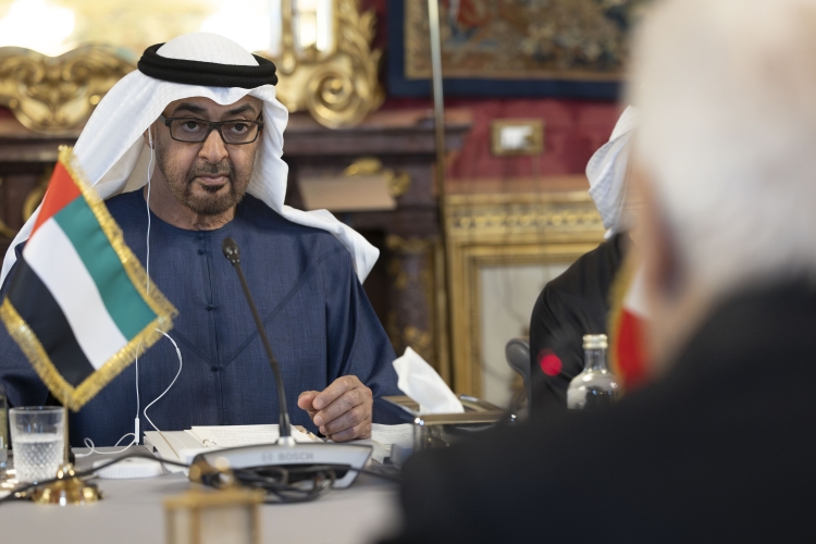 Il Presidente della Repubblica Sergio Mattarella con lo Sceicco Mohamed bin Zayed Al Nahyan, Presidente degli Emirati Arabi Uniti, nel corso dei collqui allargati alle delegazioni 