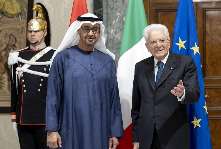 Il Presidente della Repubblica Sergio Mattarella con lo Sceicco Mohamed bin Zayed Al Nahyan, Presidente degli Emirati Arabi Uniti