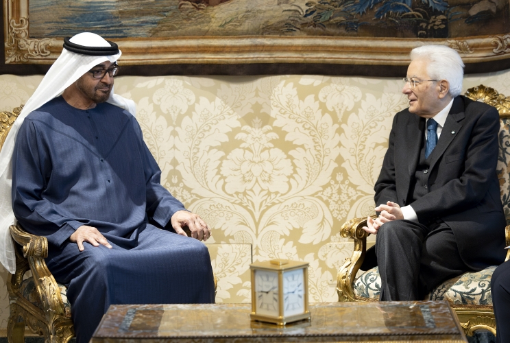 Il Presidente della Repubblica Sergio Mattarella con lo Sceicco Mohamed bin Zayed Al Nahyan, Presidente degli Emirati Arabi Uniti, nel corso dei collqui 