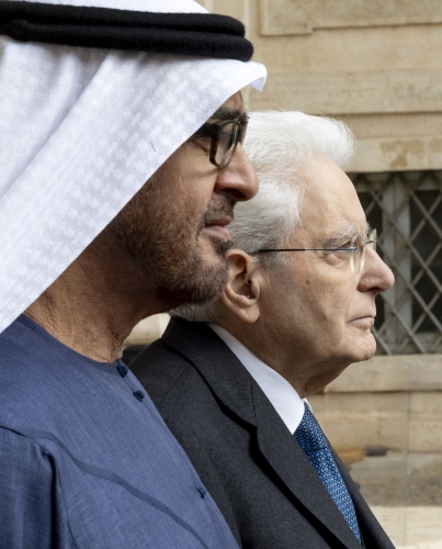 Il Presidente della Repubblica Sergio Mattarella con lo Sceicco Mohamed bin Zayed Al Nahyan, Presidente degli Emirati Arabi Uniti