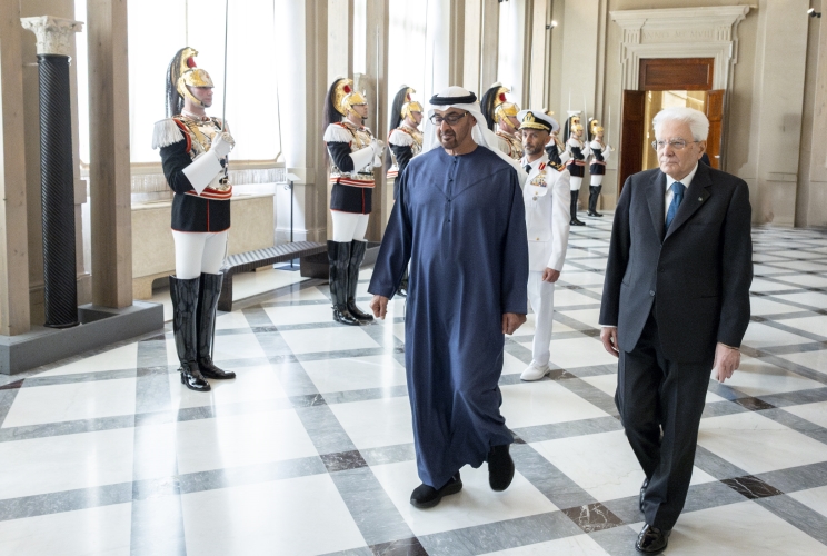 Il Presidente della Repubblica Sergio Mattarella con lo Sceicco Mohamed bin Zayed Al Nahyan, Presidente degli Emirati Arabi Uniti