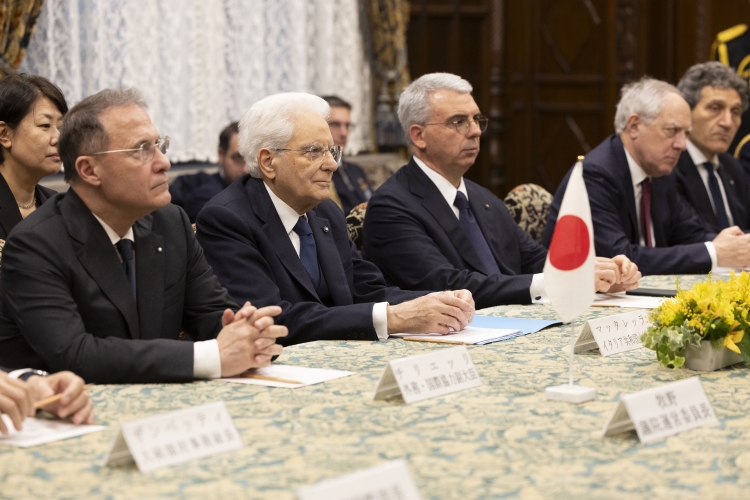 Il Presidente della Repubblica Sergio Mattarella a Palazzo della Dieta Nazionale incontra il Presidente della Camera dei Consiglieri, Masakazu Sekiguchi 
