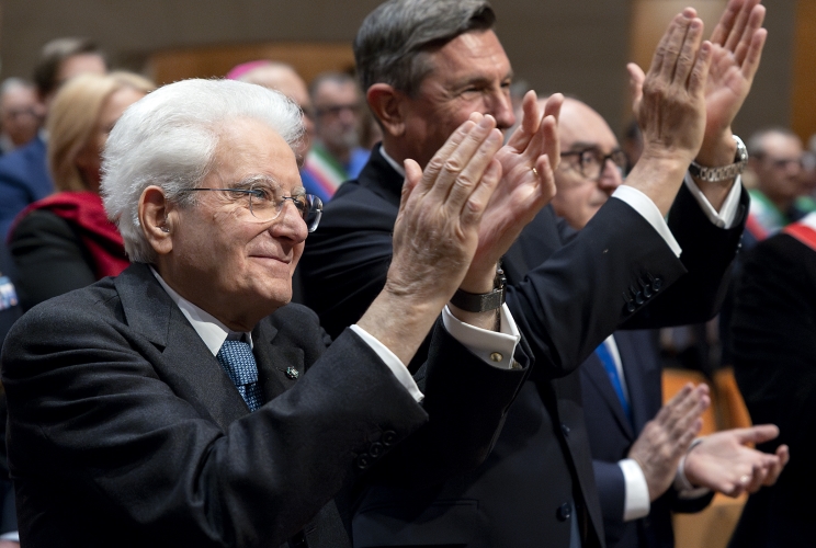 Il Presidente della Repubblica Sergio Mattarella e il Presidente emerito della Repubblica di Slovenia Borut Pahor alla cerimonia di conferimento del Premio "Santi Ilario e Taziano - Città di Gorizia"