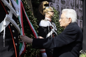 Il Presidente della Repubblica Sergio Mattarella in occasione della cerimonia commemorativa del 81° anniversario dell'eccidio delle Fosse Ardeatine
