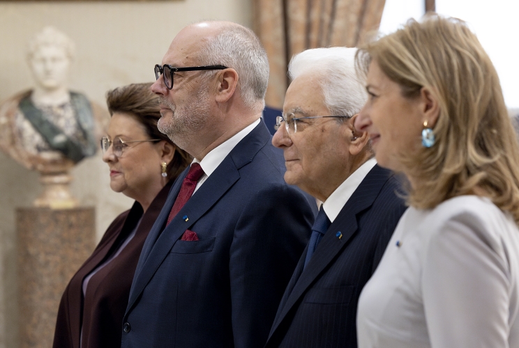 Il Presidente Sergio Mattarella e la Signora Laura con Alar Karis, Presidente della Repubblica di Estonia e la Signora Sirje Karis