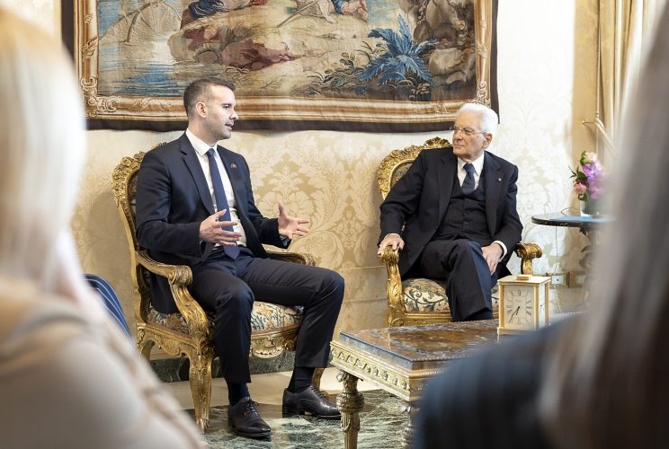 Il Presidente Sergio Mattarella nel corso dei colloqui con Milojko Spajić, Primo Ministro del Montenegro