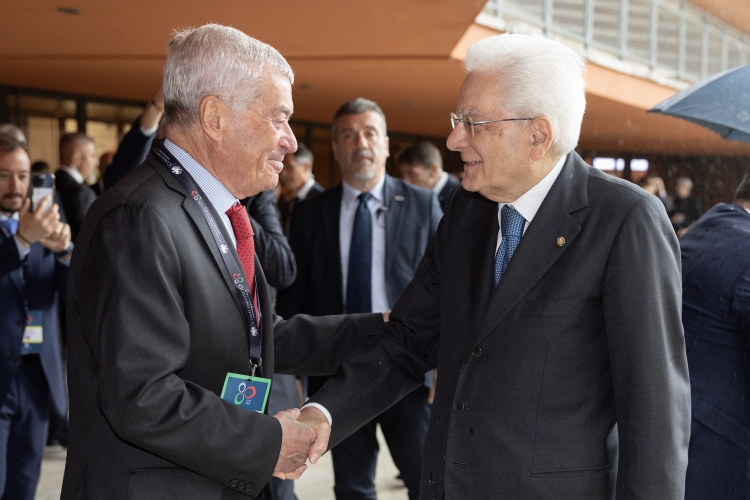 Il Presidente della Repubblica Sergio Mattarella con Carlo Sangalli, Presidente della Confcommercio visita la mostra in occasione dell’80° Anniversario della Confcommercio

