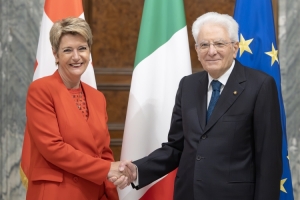 Il Presidente della Repubblica Sergio Mattarella con Karin Keller-Sutter, Presidente della Confederazione Svizzera
