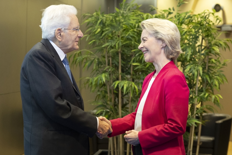 Il Presidente della Repubblica Sergio Mattarella a Palazzo Berlaymont incontra Ursula von der Leyen, Presidente della Commissione Europea