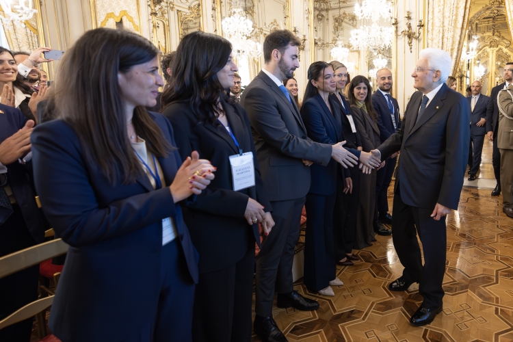 Il Presidente della Repubblica Sergio Mattarella in occasione dell'incontro del Presidente della Repubblica con i Magistrati ordinari in tirocinio nominati con D.M. 15/04/2024 e D.M. 22/10/2024
