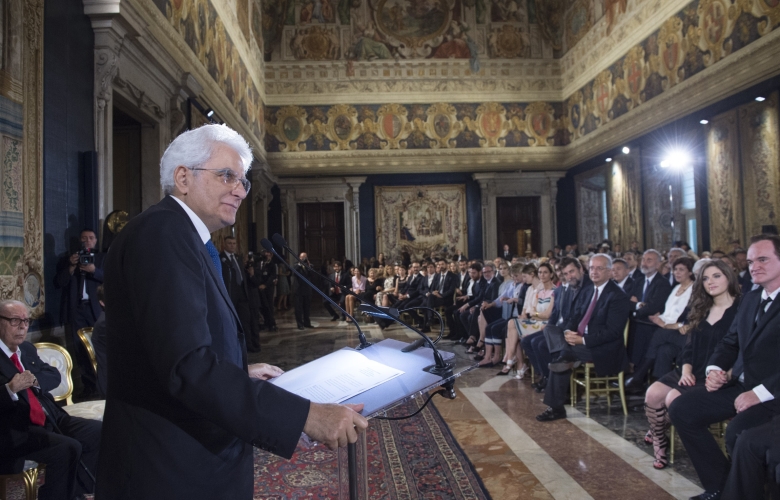 Il Presidente Sergio Mattarella in occasione della cerimonia di presentazione dei candidati ai Premi "David di Donatello" 2015