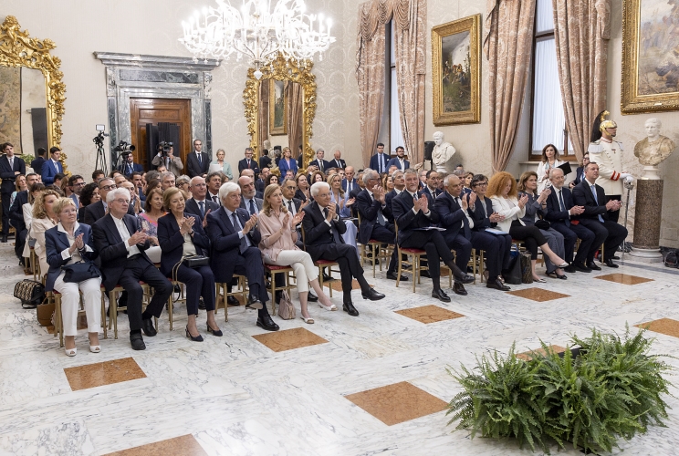 Il Presidente Sergio Mattarella nel corso della cerimonia di inaugurazione di parte della nuova sede della Biblioteca di Archeologia e Storia dell’Arte a Palazzo San Felice