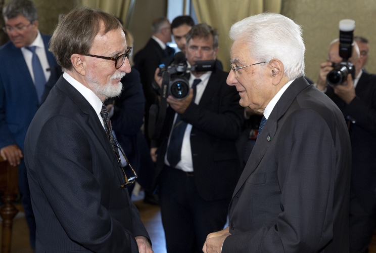 Il Presidente Sergio Mattarella con Roberto Antonelli, Presidente dell’Accademia Nazionale dei Lincei, al termine dell’Adunanza solenne di chiusura dell’anno accademico 2024-2025 dell’Accademia Nazionale dei Lincei