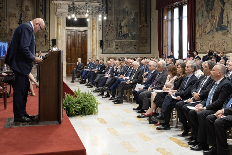 Il Presidente della Repubblica Sergio Mattarella in occasione della presentazione del Rapporto "per una strategia di sicurezza nazionale” di Futuri Probabili - Associazione per la Formazione del Capitale Umano
